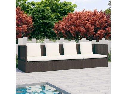 Zahradní postel s poduškou a polštáři polyratan hnědá 49392