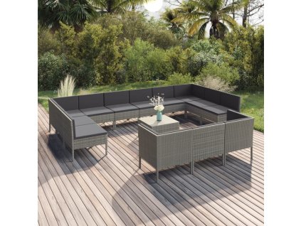 14dílná zahradní sedací souprava s poduškami polyratan šedá 3094630