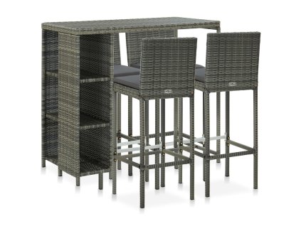 5dílný zahradní barový set s poduškami polyratan šedý 3064919
