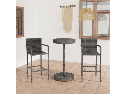 3dílný zahradní barový set polyratan šedý 3064770