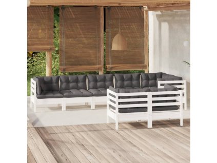 8dílná zahradní sedací souprava podušky bílá masivní borovice 3096503