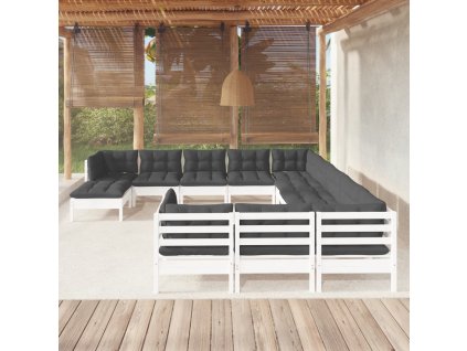 12dílná zahradní sedací souprava s poduškami bílá borovice 3097068