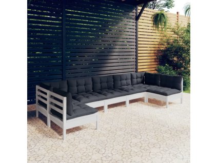 7dílná zahradní sedací souprava podušky bílá masivní borovice 3097164