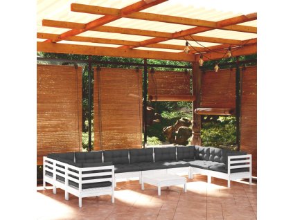 11dílná zahradní sedací souprava s poduškami bílá borovice 3097338