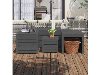 4dílná sada zahradních boxů šedá masivní borové dřevo 3154668