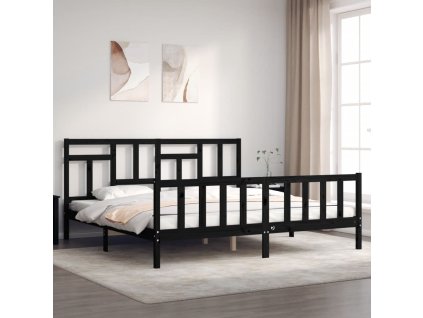 Rám postele s čelem černý 200 x 200 cm masivní dřevo 3193165