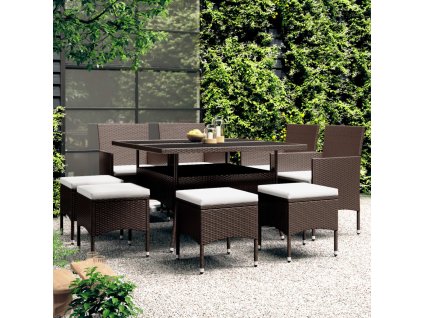 9dílný zahradní jídelní set polyratan hnědý 3058351