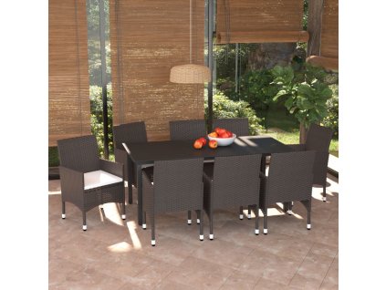9dílný zahradní jídelní set s poduškami polyratan hnědý 3094996