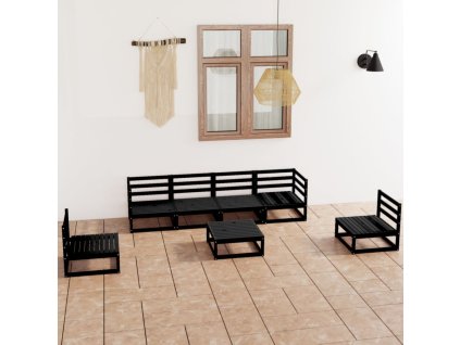 7dílná zahradní sedací souprava černá masivní borovice 3075408