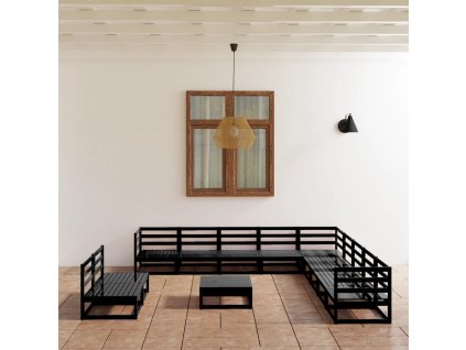 12dílná zahradní sedací souprava černá masivní borovice 3075883