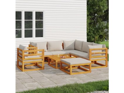 8dílná zahradní sedací souprava světle šedé podušky masiv 3155290