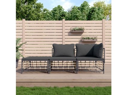 3dílná zahradní sedací souprava s poduškami antracit polyratan 3186725