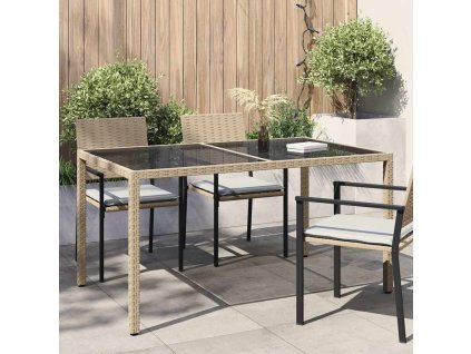 Zahradní stůl 150 x 90 x 75 cm tvrzené sklo a polyratan béžový 316710