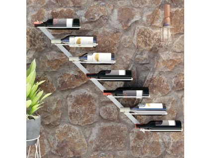 Nástěnný stojan na víno na 7 lahví bílý kov 340896