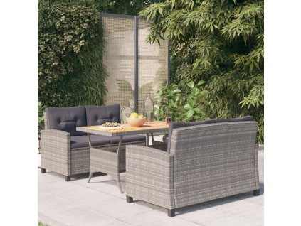 3dílný zahradní jídelní set s šedými poduškami polyratan 3095248