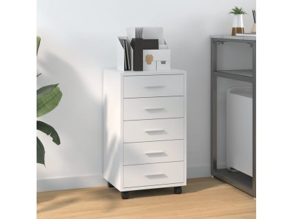 Zásuvková skříňka na kolečkách bílá s leskem kompozitní dřevo 342673