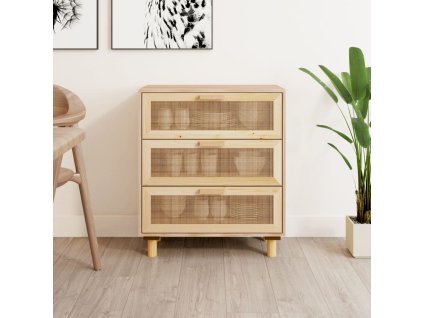 Příborník hnědý 60x30x70 cm masivní borovice a přírodní ratan 345635