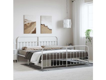 Kovový rám postele s hlavovým a nožním čelem bílý 183 x 213 cm 352650