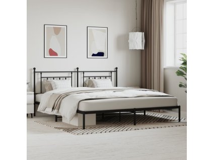 Kovový rám postele s čelem černý 200 x 200 cm 353544