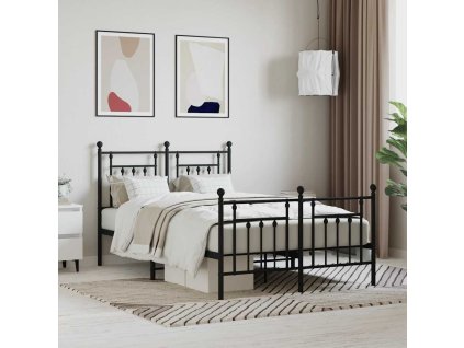 Kovový rám postele s hlavovým a nožním čelem černý 120 x 190 cm 353552