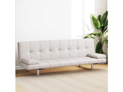 Rozkládací pohovka se 2 polštáři umělá kůže polohovací krémová 241723