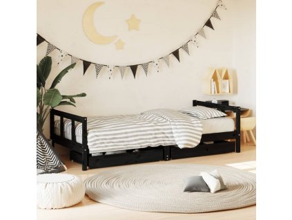 Dětská postel se zásuvkami černá 90x200 cm masivní borové dřevo 834410