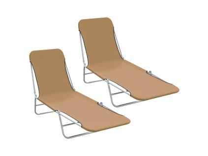 Skládací zahradní lehátka 2 ks ocel a látka taupe 44303
