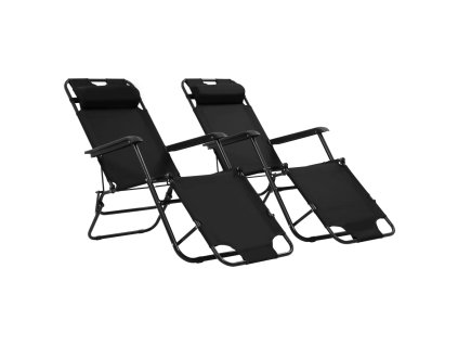 Skládací zahradní lehátka 2 ks s podnožkou ocel černá 44343