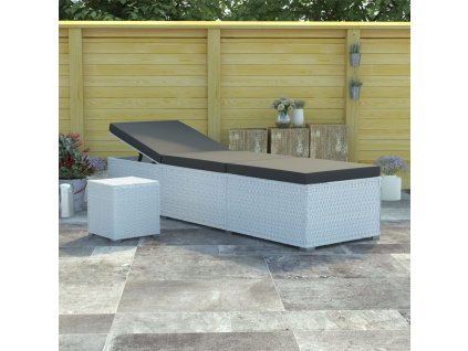 Zahradní lehátko s poduškou a čajovým stolkem polyratan bílé 46229