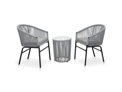 3dílný bistro set s poduškami PE ratan šedý 48140