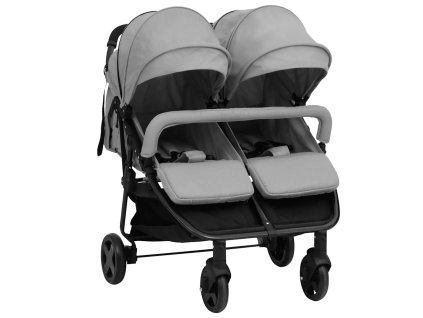 Dvojitý kočárek světle šedý a černý ocel 10359