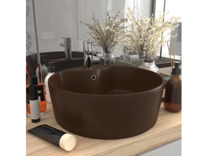 Luxusní umyvadlo přepad matné tmavě hnědé 36 x 13 cm keramické 147039