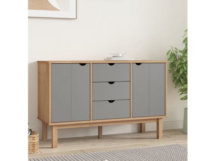 Příborník OTTA hnědý a šedý 113,5x43x73 cm masivní borové dřevo 348592