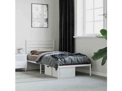 Kovový rám postele s čelem bílý 107 x 203 cm 352364