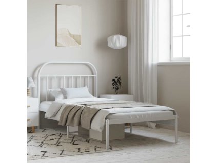 Kovový rám postele s čelem bílý 100 x 190 cm 353678