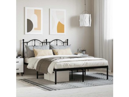 Kovový rám postele s čelem černý 140 x 190 cm 353439