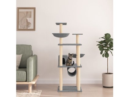 Škrabadlo pro kočky se sisalovými sloupky světle šedé 141 cm 171748