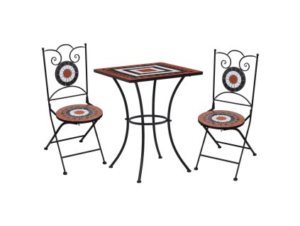 3dílný mozaikový bistro set keramický terakotovo-bílý 279415