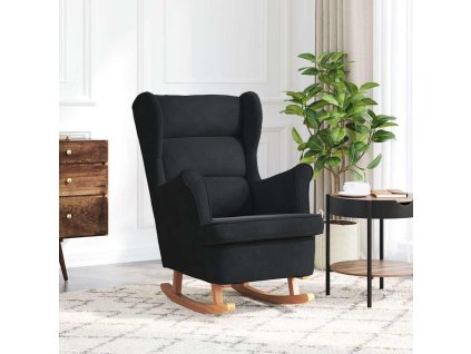 Houpací křeslo s opěradlem, černé, sametové a masivní dřevo 329369