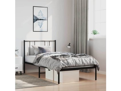 Kovový rám postele s čelem černý 100 x 190 cm 352474
