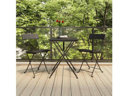 3dílný skládací bistro set černý polyratan 319989