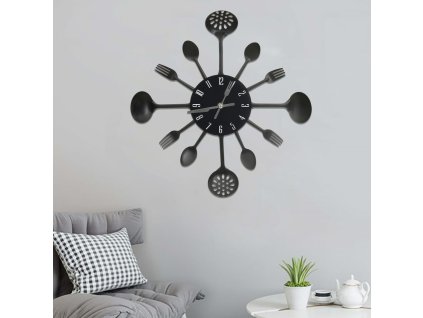 Nástěnné hodiny s vidličkami a lžícemi černé 40 cm hliník 325163