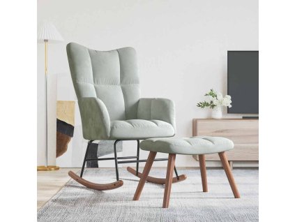 Houpací křeslo se stoličkou světle šedé samet 328150