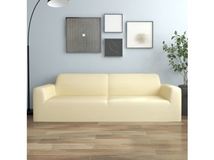 Strečový potah na 3místnou pohovku krémový polyesterový žerzej 332946