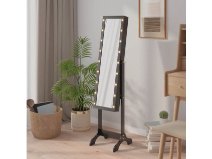 Volně stojící zrcadlo s LED černé 34 x 37 x 146 cm 351767