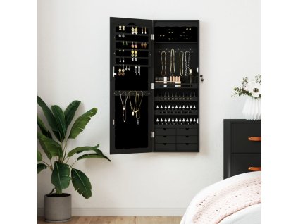 Zrcadlová šperkovnice nástěnná černá 37,5 x 10 x 106 cm 353227