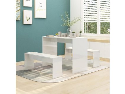 3dílný jídelní set bílý s vysokým leskem kompozitní dřevo 809482