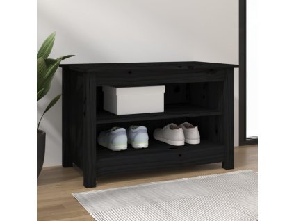 Lavice s botníkem černá 70 x 38 x 45,5 cm masivní borovice 813773