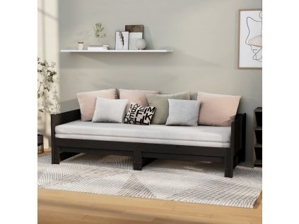 Výsuvná postel černá masivní borovice 2x (80 x 200) cm 820261