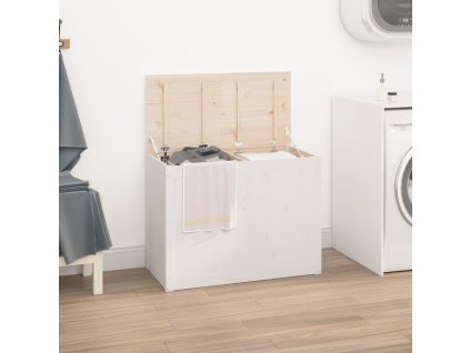 Truhla na prádlo bílá 88,5 x 44 x 66 cm masivní borové dřevo 823570